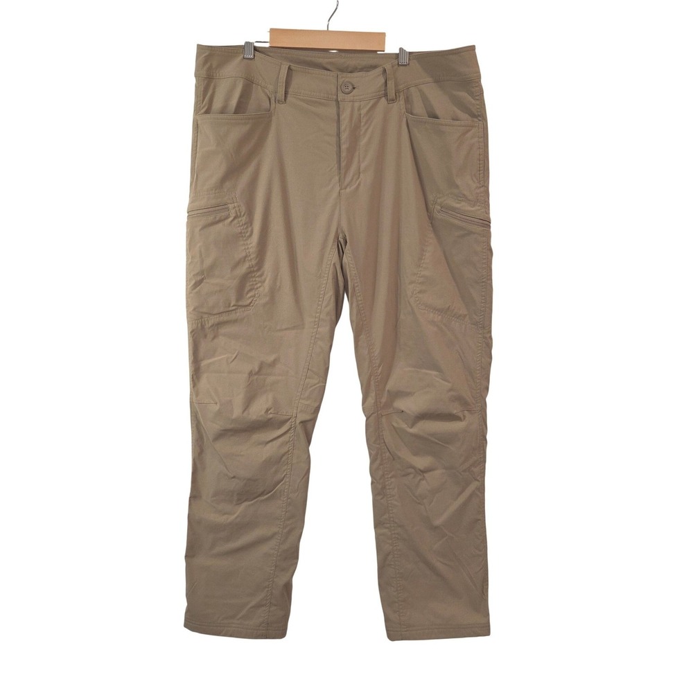 Eddie Bauer Guide Pants Mens 38x32 Tan Fleece Lined Cargo Hiking Stretch Winter